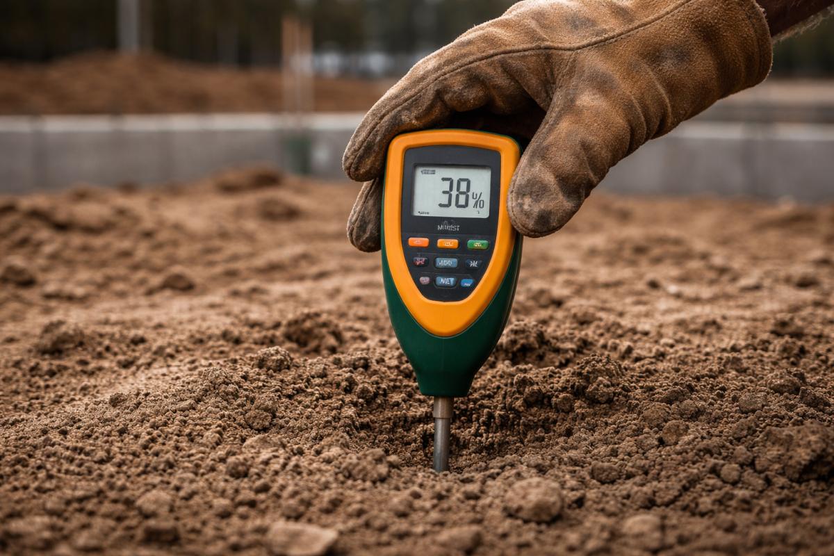Digital soil moisture meter for checking site conditions